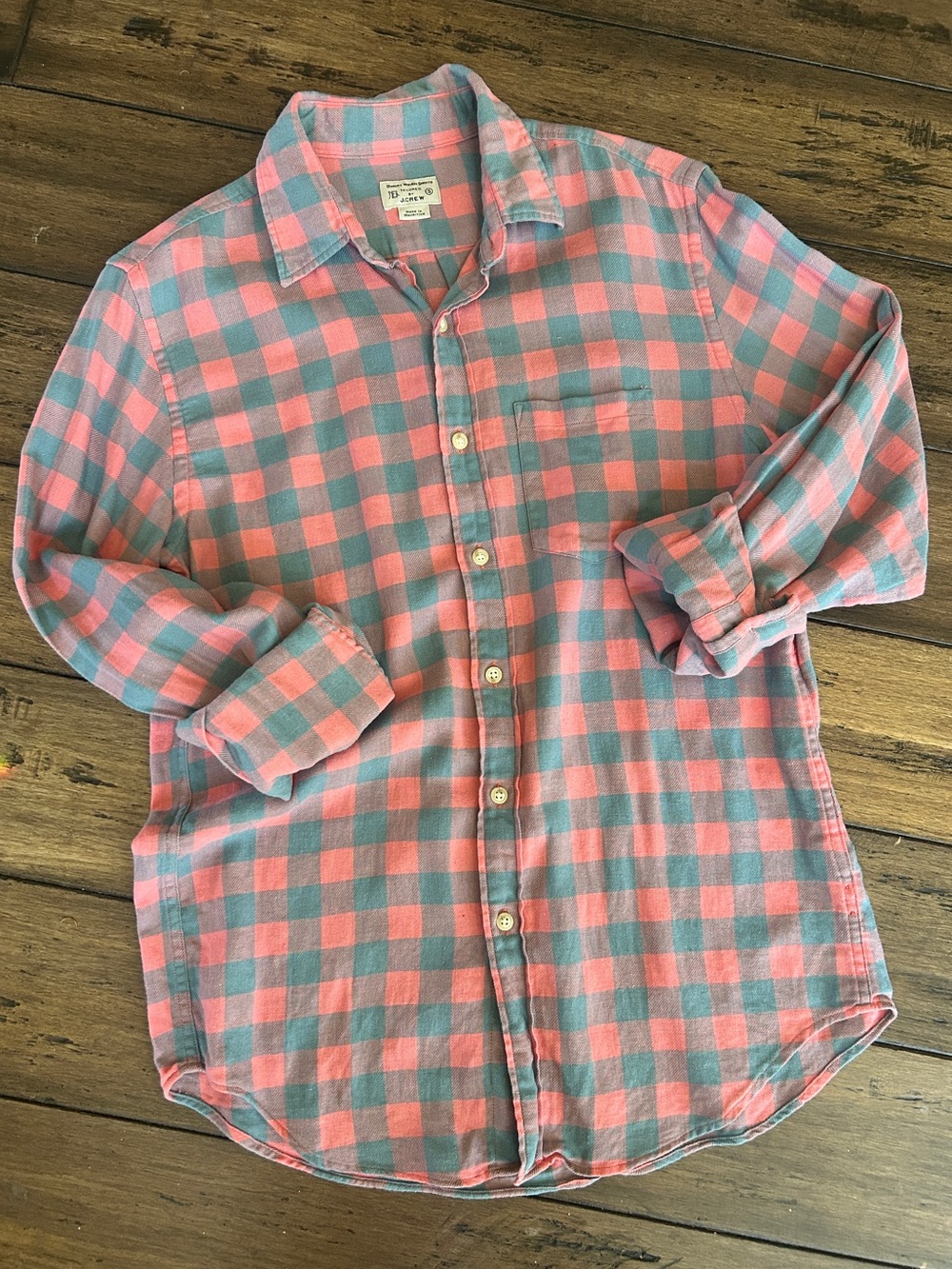 J. Crew Pink and Gray Check Casual Button-Down Shirt